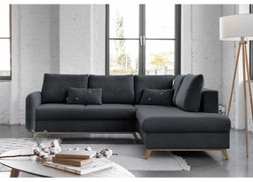 Divano letto angolare grigio scuro L, angolo destro Scandic Lagom - Miuform