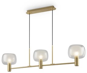 Lampadario Contemporaneo Vision Alluminio Oro 3 Luci Diffusori In Vetro Trasp