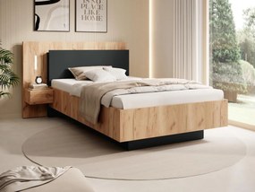 Letto con comodini 120 x 200 cm 2 cassetti Con LED  Naturale e Antracite FRANCOLI