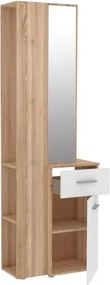Mobile Ingresso 65x34x196 Con Specchio E Barra Appendiabiti Teka Bianco E Rovere