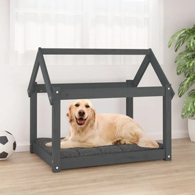 Cuccia Per Cani Grigia 81x60x70 Cm İn Legno Massello Di Pino /