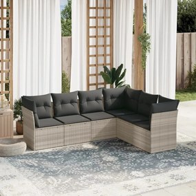 Set divano da giardino 6pz con cuscini grigio chiaro polyrattan