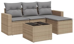 Set divano da giardino 5 pz con cuscini beige in polyrattan