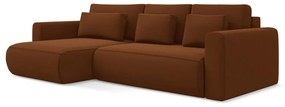 Divano angolare color terracotta allungabile/con contenitore (con penisola a sinistra/con chaise lounge) con rivestimento in velluto Kapua – Makamii