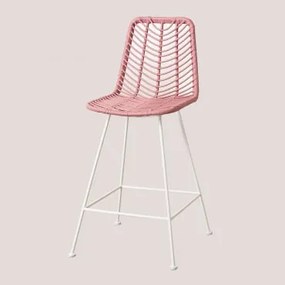 Sgabello Alto In Rattan Sintetico Colori Gouda Rosa Peonia & ↑65 Cm & Bianco - Sklum