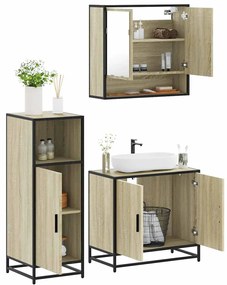 Set Mobili Da Bagno 3 Pz Rovere Sonoma İn Legno Multistrato /