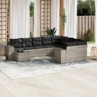 Set Divano Giardino 10 pz con Cuscini Grigio Chiaro Polyrattan 3223061