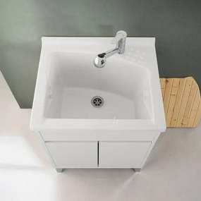 Mobile lavatoio 60x50 bianco lucido Way con vasca in ceramica Dolomite