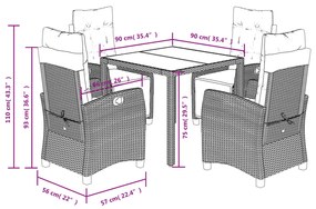 Set da Pranzo da Giardino 5 pz Nero con Cuscini in Polyrattan