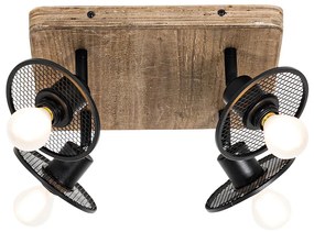 Faretto da soffitto industriale nero con legno 4 luci - Jasmine