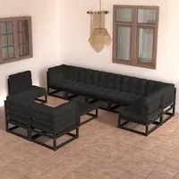 Set Divani da Giardino 10 pz con Cuscini Legno Massello di Pino 3076733