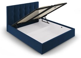 Letto matrimoniale imbottito blu scuro con contenitore con griglia 160x200 cm Nerin - Mazzini Beds