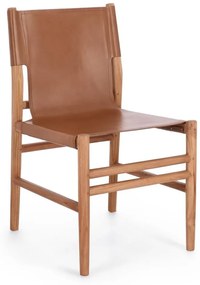 Set di 2 sedie CAROLINE in legno di teak e vera pelle cognac