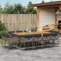 Set da Pranzo da Giardino 13pz con Cuscini Grigio in Polyrattan 3278173