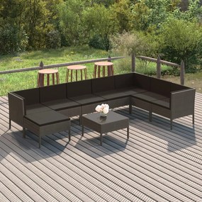 Set divani da giardino 9 pz con cuscini in polyrattan grigio