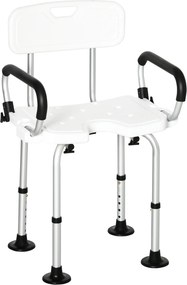Sedia per Doccia con Braccioli 54x52x70-82 cm in Lega di Alluminio e HDPE Bianco...