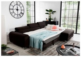 Divano angolare marrone scuro allungabile/con contenitore (con penisola a destra/con chaise lounge) e rivestimento in velluto Grayson – ELTAP