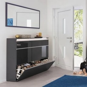 Scarpiera Da Ingresso 3 Ante 120x26x108 Antracite Laccato 24 Paia Magic Made in Italy