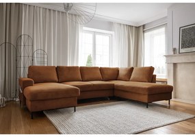 Divano letto in velluto a coste arancio-marrone (angolo destro) Lofty Lilly - Miuform