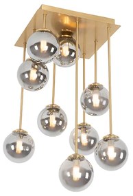 Plafoniera smart oro con vetro fumé 9 luci incl. 9 Wifi G9 - Athens