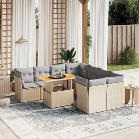 Set divano da giardino 9 pz con cuscini beige in polyrattan