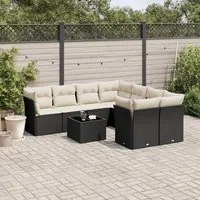 Set Divani da Giardino 9 pz con Cuscini Nero in Polyrattan 3249155