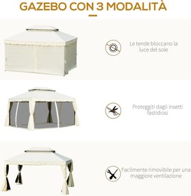 Gazebo da Giardino 3x4 m con Zanzariere e Doppio Tetto  Klaus Bianco Crema...