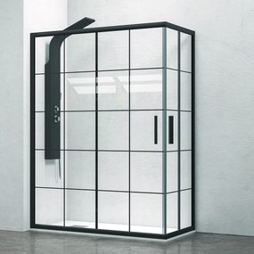 Box doccia 100x90 profili neri opachi vetro a quadrati neri NICO-B1000 - KAMALU