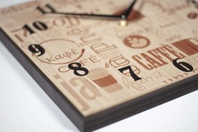 Orologio in legno con scritte "coffee"