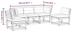 Set Divani Giardino 5 pz con Cuscini in Legno Massello di Pino