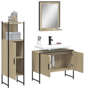 Set di mobili da bagno 3 pz rovere sonoma in legno multistrato