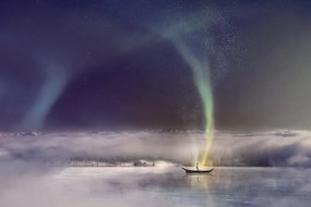 Stampa su tela – Aurora boreale sopra il lago