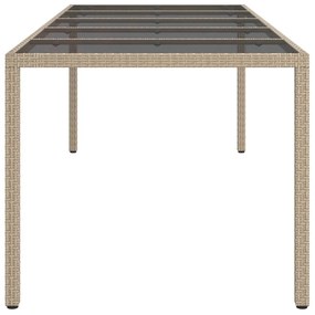 Tavolo Giardino Beige 250x100x75cm Vetro Temperato e Polyrattan