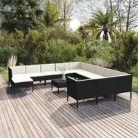 Set Divani da Giardino 13 pz con Cuscini in Polyrattan Nero 3094528