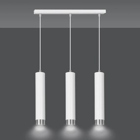 Lampadario 3 Luci Brunilde In Acciaio Bianco E Tubolari In Bianco E Cromo