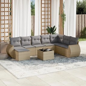 Set Divano da Giardino 9 pz con Cuscini Beige in Polyrattan