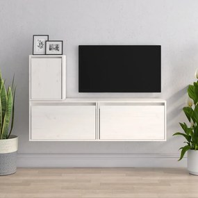 Mobili porta tv 3 pz bianchi in legno massello di pino