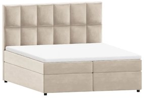 Letto matrimoniale imbottito bianco crema con spazio contenitivo 200x200 cm Flip - Ropez