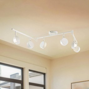Faro Lindby Jyla, bianco, lente, a 4.200 K, 6 luci, GX53 Jyla Lindby, dimmerabile, Bianco / Opale, Studio / Ufficio, Metallo, Moderno, Faretto