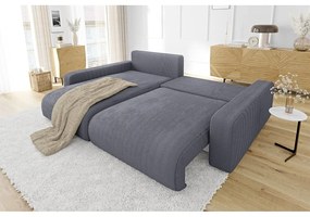 Divano letto angolare in velluto a coste grigio scuro (penisola variabile) Sara - Ropez