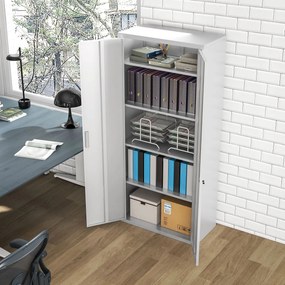 Armadio da Ufficio in Acciaio con 4 Ripiani Regolabili 80x40x180 cm Bianco...