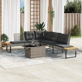 Set divani da giardino 2 pz con cuscini grigio polyrattan vetro