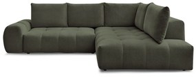 Divano angolare verde allungabile e con contenitore (penisola a destra/a L) con rivestimento in ciniglia Everest – Bobochic Paris