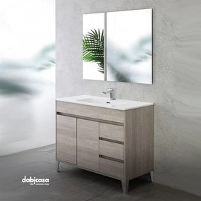 Mobile Bagno Da Terra "Mondo 2.0" Da 102 Cm Composto Da Tre Cassetti Finitura Rovere Chiaro