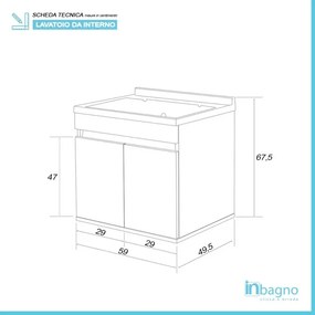 Mobile lavatoio sospeso 60 cm cemento completo di vasca e asse lavapanni