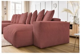 Divano angolare in rosa chiaro con rivestimento in velluto a coste Voltaire – Bobochic Paris