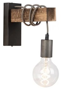 Lampada da parete industriale intelligente nera con legno incl. wifi G95 - Gallow
