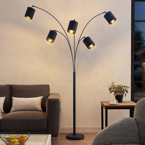 Lindby lampada da terra Abiram, nero/oro, tessuto, 70 cm Abiram, Nero, Soggiorno / Sala da pranzo, Metallo, Moderno, Lampada da terra