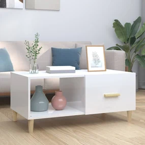 Tavolino Salotto Bianco Lucido 89,5x50x40 Cm Legno Multistrato /