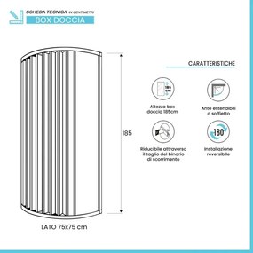 Box doccia 75x75 circolare a soffietto in PVC bianco apertura laterale e chiusura calamitata Teti